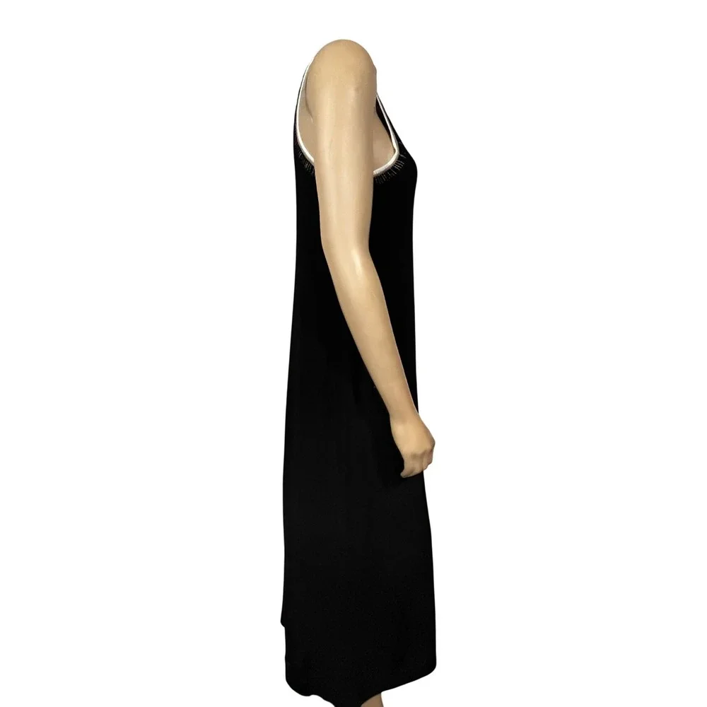 LOFT Womens Black Ribbed Knit Sleeveless Maxi Dress Metallic Trim Size M - Picture 3 of 7